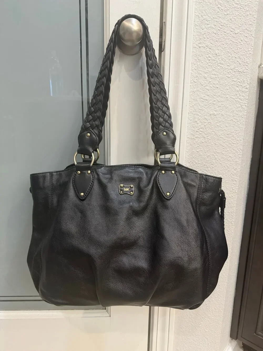 Vintage Michael Michael Kors Black Leather Hobo Shoulder Bag